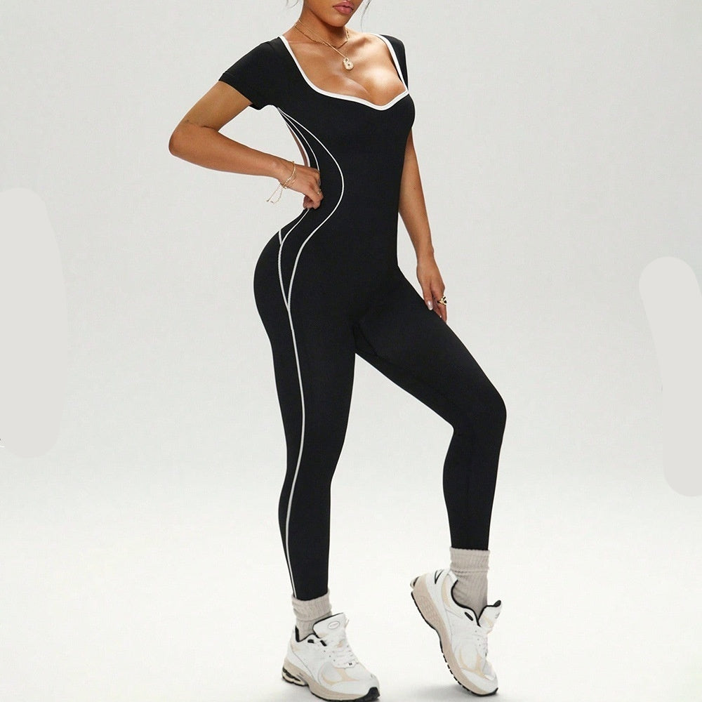 Women's High-Waist Hollow-Back Fitness Yoga Jumpsuit