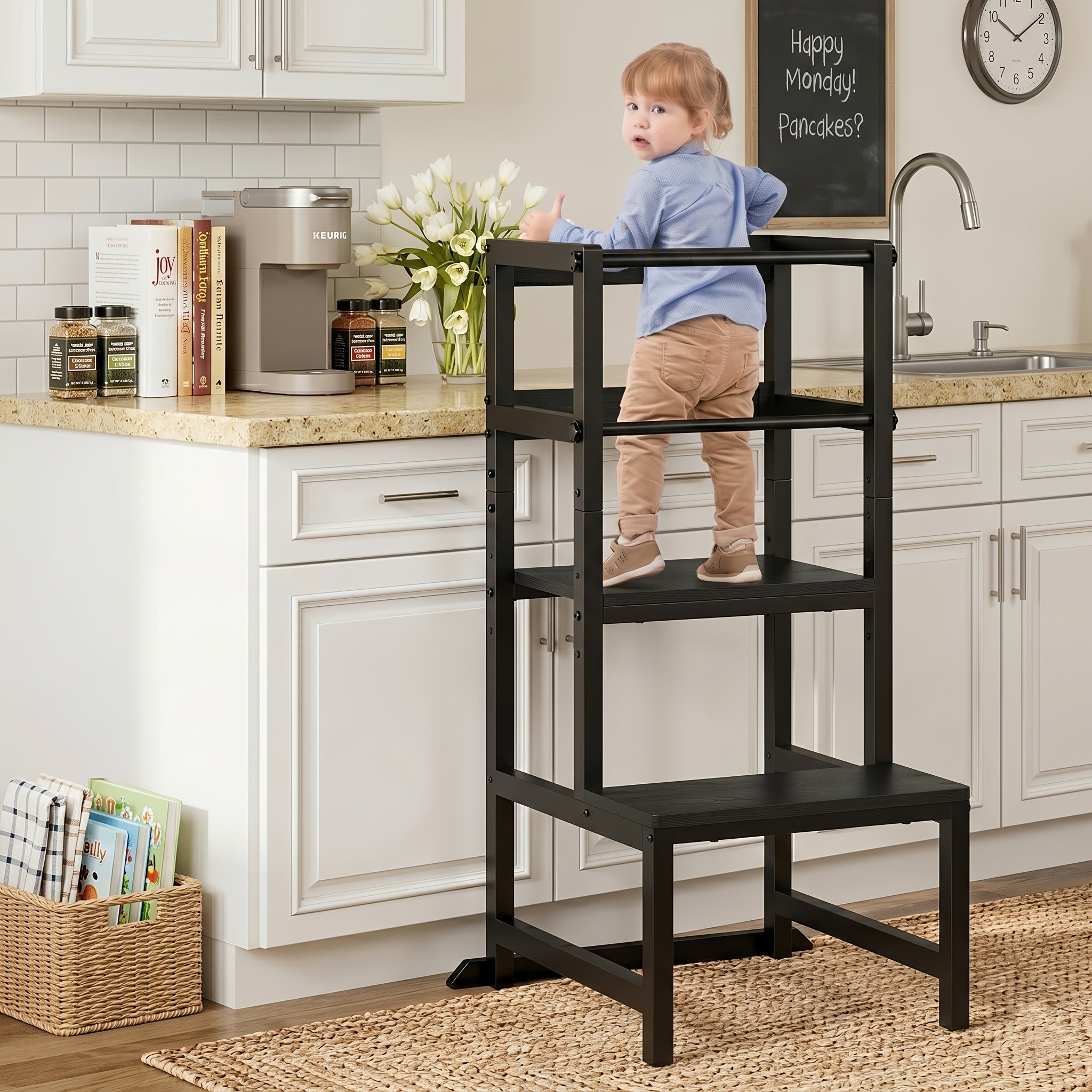 Adjustable Toddler Step Stool with Safety Rail