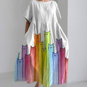 Womens 3d-printed Loose-fit Short-sleeve Dress