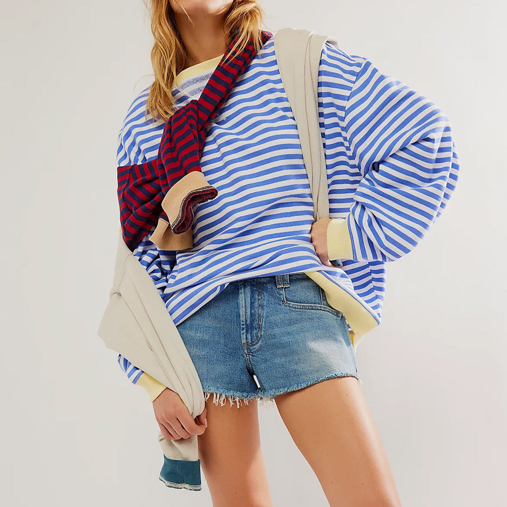 Cozy Multicolor Striped Loose Winter Sweater for Women