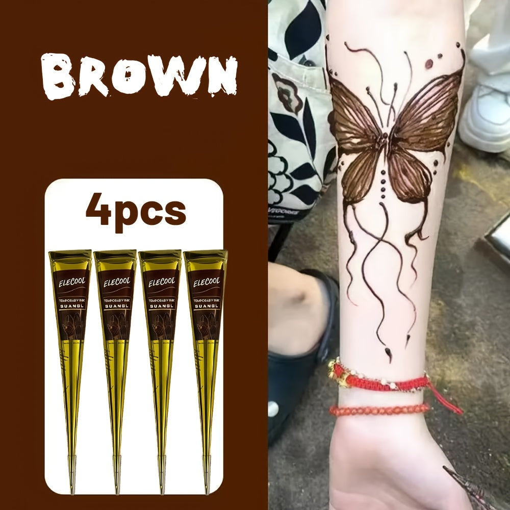 Temporary Semi‑Permanent Tattoo Paste – Brown & Black with Random Template Patterns (Waterproof, Safe & Non‑Irritating)