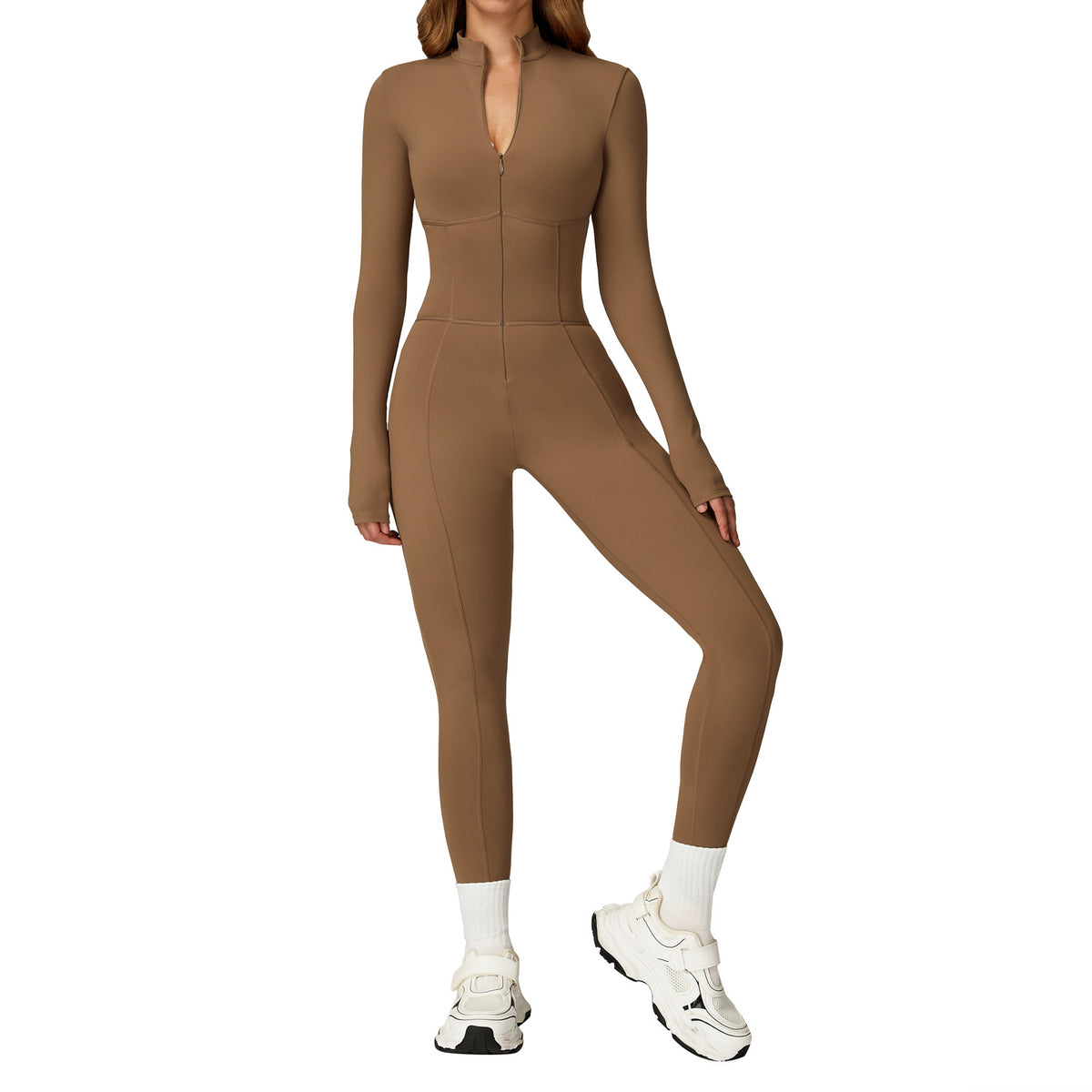 Thermal Long Sleeve Zip Stand Collar Jumpsuit