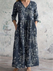 Women's Plus Size V-neck Long Dress - Casual Elegant Maxi Gown for Daily Wear
