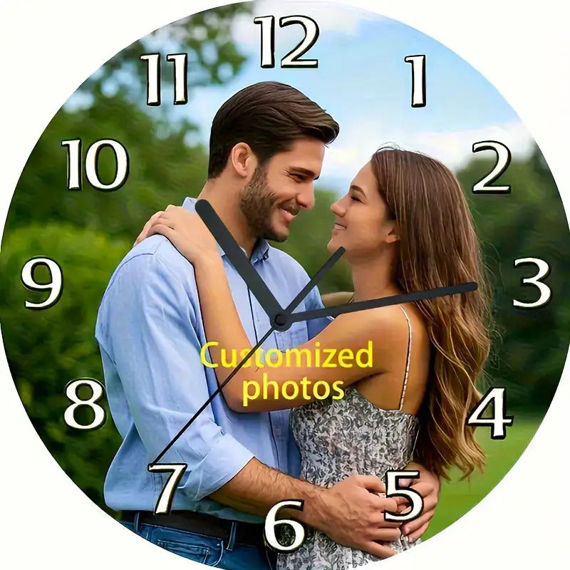 Personalized Photo Wall Clock - Custom Upload Your Own Picture, Wooden Frame with Japanese Quartz Movement, Manual Chime & Silent Mode, Battery-Powered (AA Batteries Not Included) - Home, Office, Birthday, Halloween, Back-to-School Gift