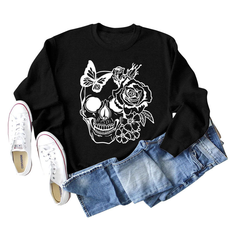 Women's Skull Butterfly Graphic Long Sleeve Sweater