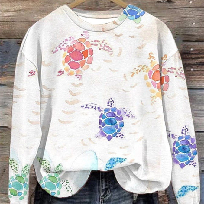 Trendy Digital Print Drop-Shoulder Long-Sleeve Sweater