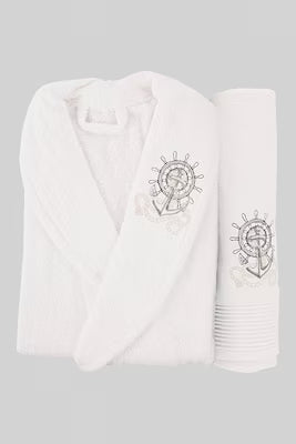 White 100% Cotton Bathrobe Set with Hand Towel