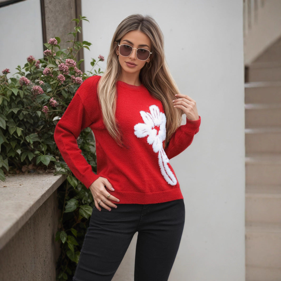 Women's Long-sleeved Knitted Jacquard Solid Color Sweater
