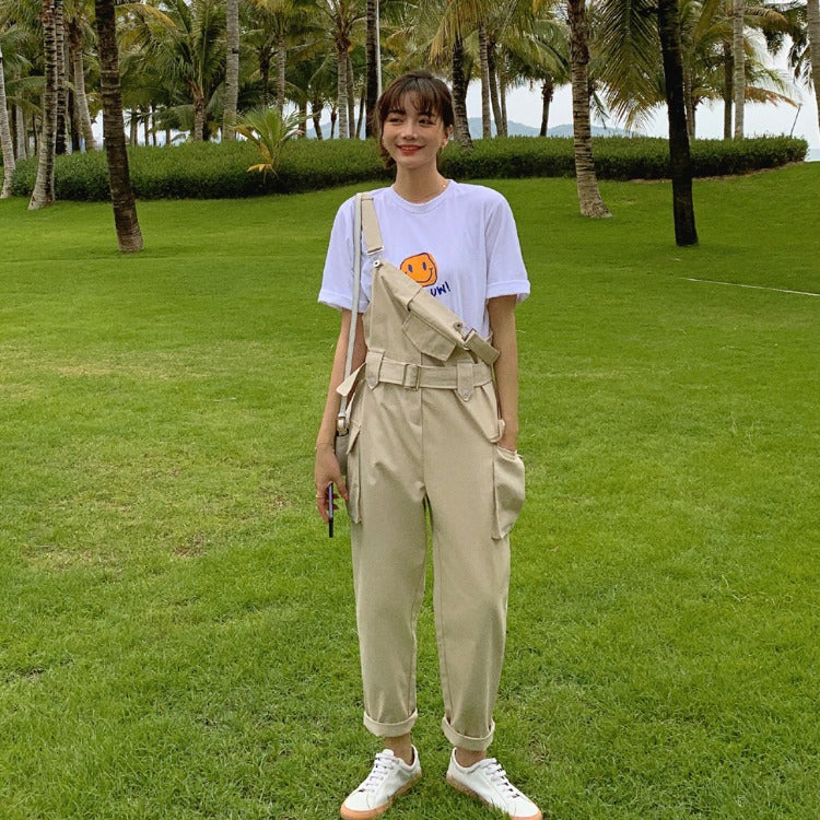 Nine points Korean apricot overalls