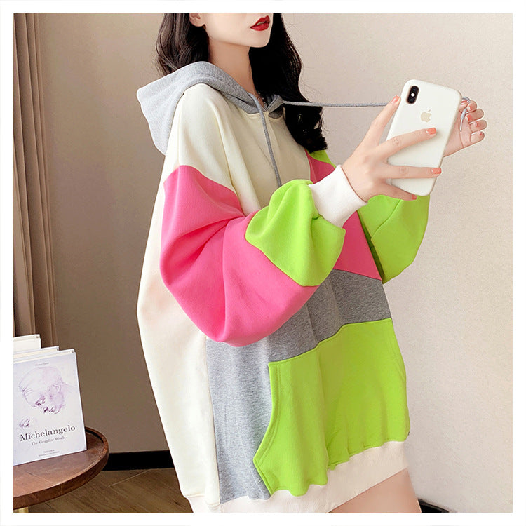 Cozy Color-Block Hooded Sweater for Women