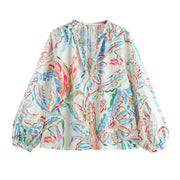 Women's Fashion Casual Loose Printed Poplin Shirt