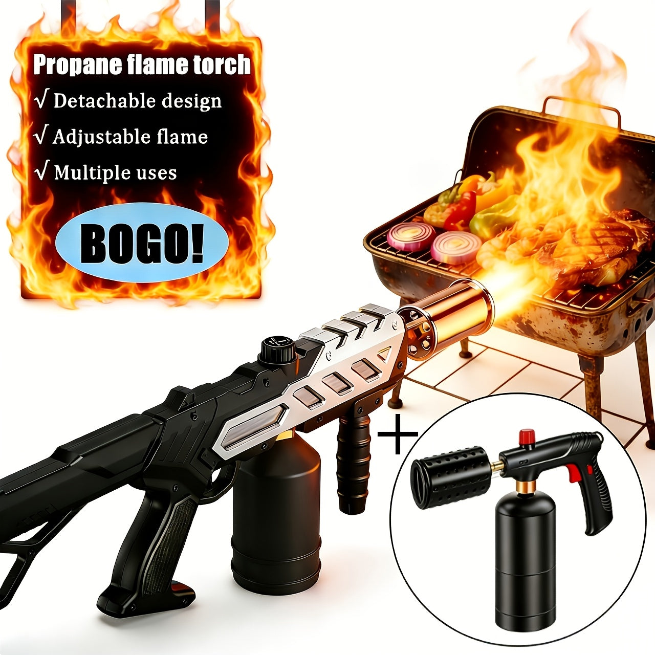 Adjustable Propane Torch Gun with Detachable Blow Torch – Portable, Tank Not Included