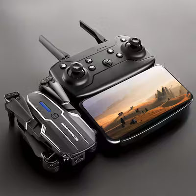 Foldable drone with dual HD cameras, app-controlled, foldable design, FPV live video, and 2 rechargeable batteries