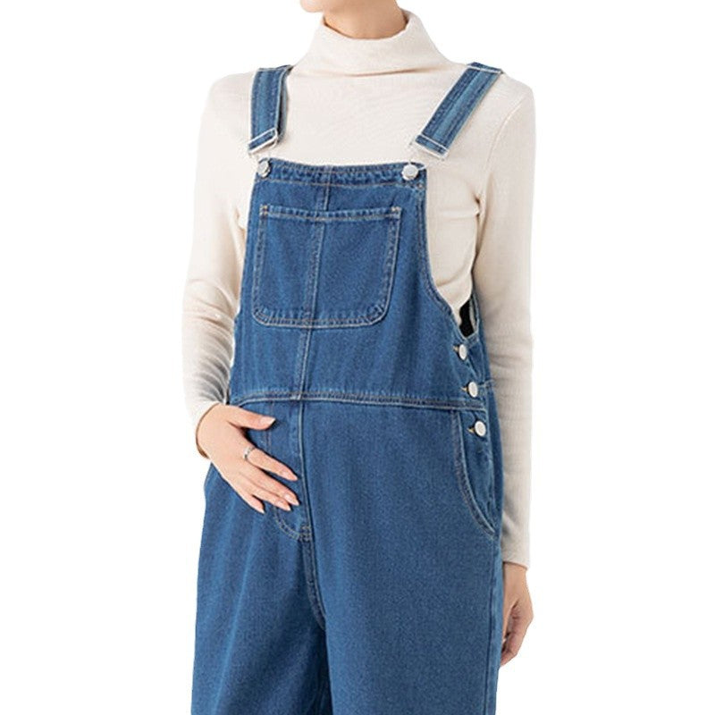 Stylish Maternity Denim Overalls with Gentle Tummy Support