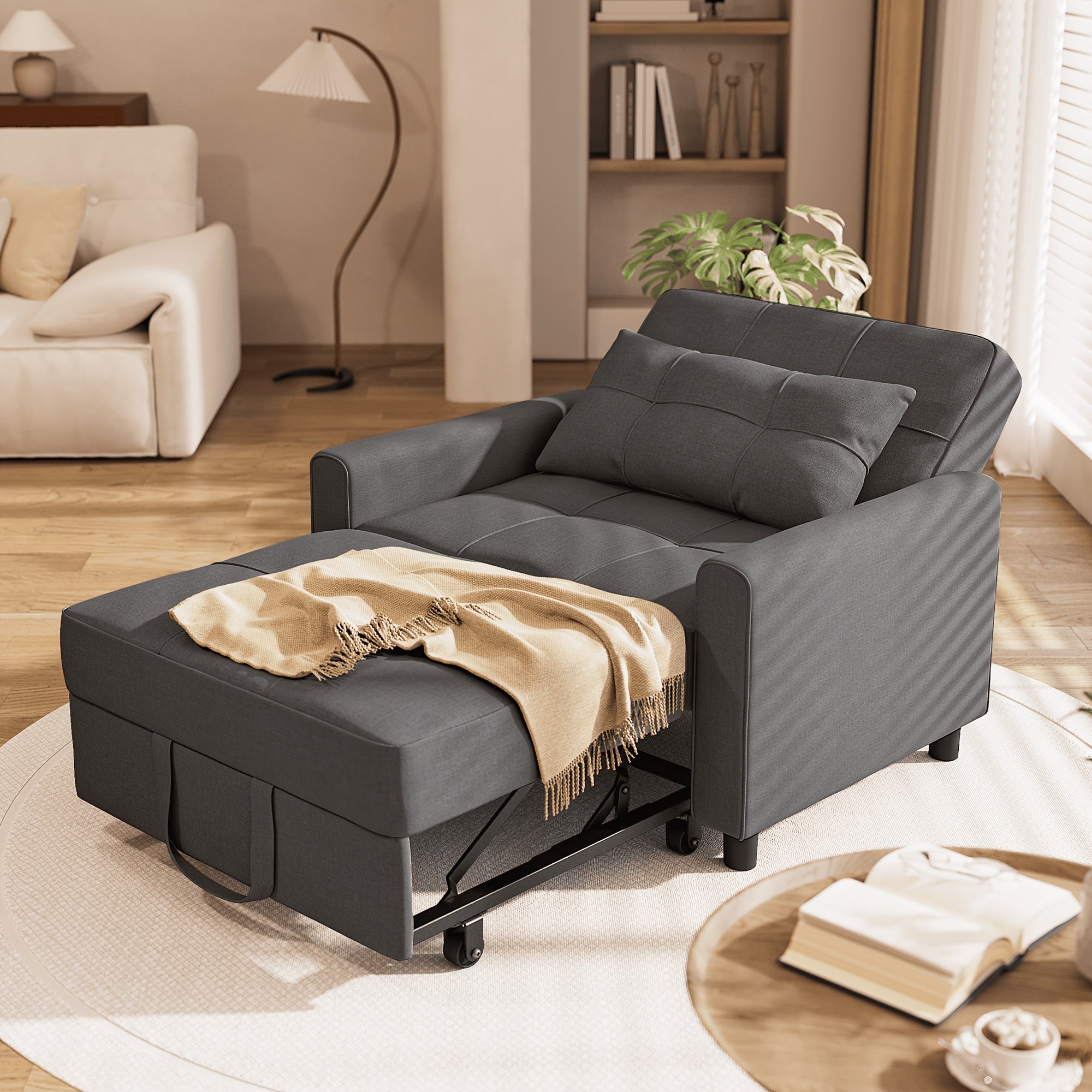 3‑in‑1 Convertible Sofa Chair with Pull‑Out Bed and Pillows – Modern Loveseat Design