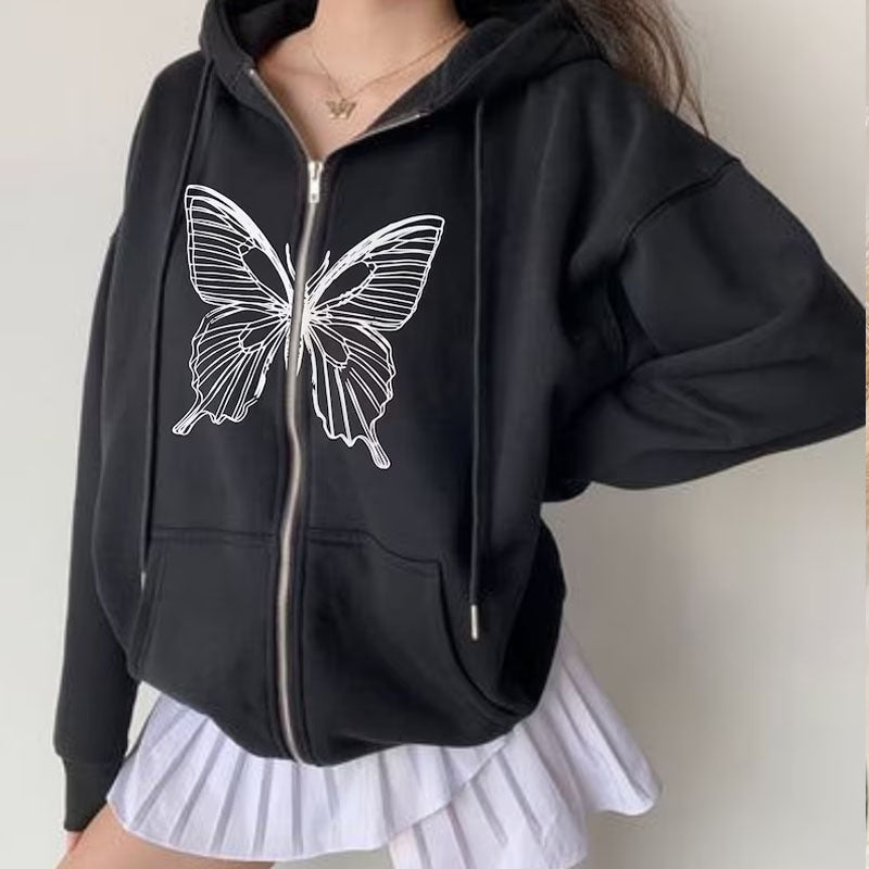 Chic Geometric Print Zip-Up Hoodie with Pocket
