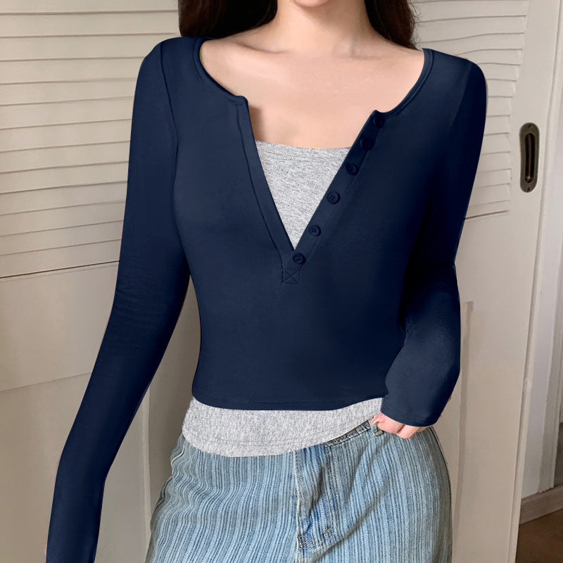 Color Block Slim-Fit Long Sleeve Layered Top