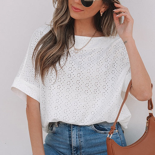 Loose Short-Sleeve Top – Versatile Mesh Blend for Everyday Comfort