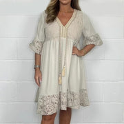 Womens V-neck Patchwork Lace Hollow-out Dress