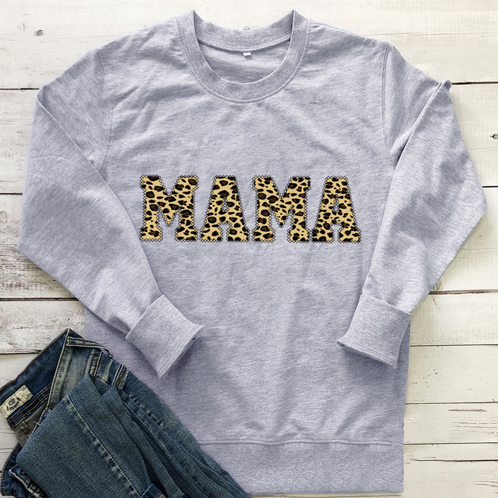 Leopard Print Mom Sweatshirt Casual Crewneck