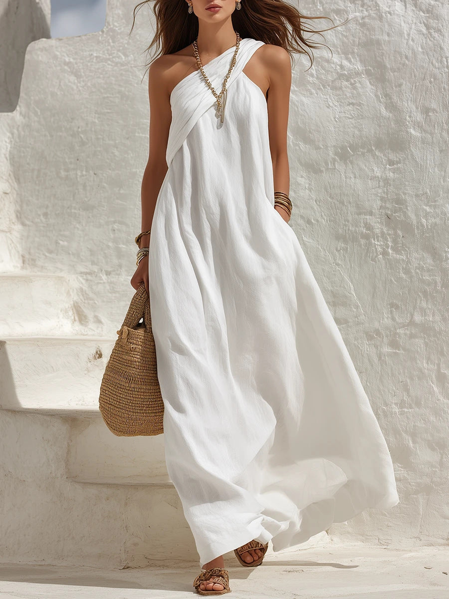 Elegant One-Shoulder Backless Summer Vacation Dress