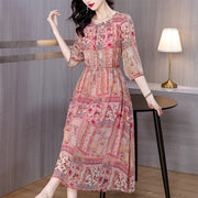 Floral Print Ruffled Silk Mid-Length Skirt