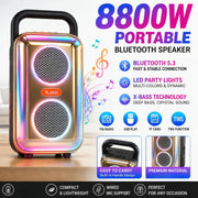 Bluetooth Karaoke Speaker with Wired Microphone – Colorful LED Lights, PA System, TF Card/USB/AUX Support, TWS Capability – Ideal for Parties, Large Events, and Square Dancing