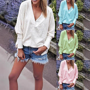 Loose Fit V-Neck Long Sleeve Sweatshirt – Casual Solid Top
