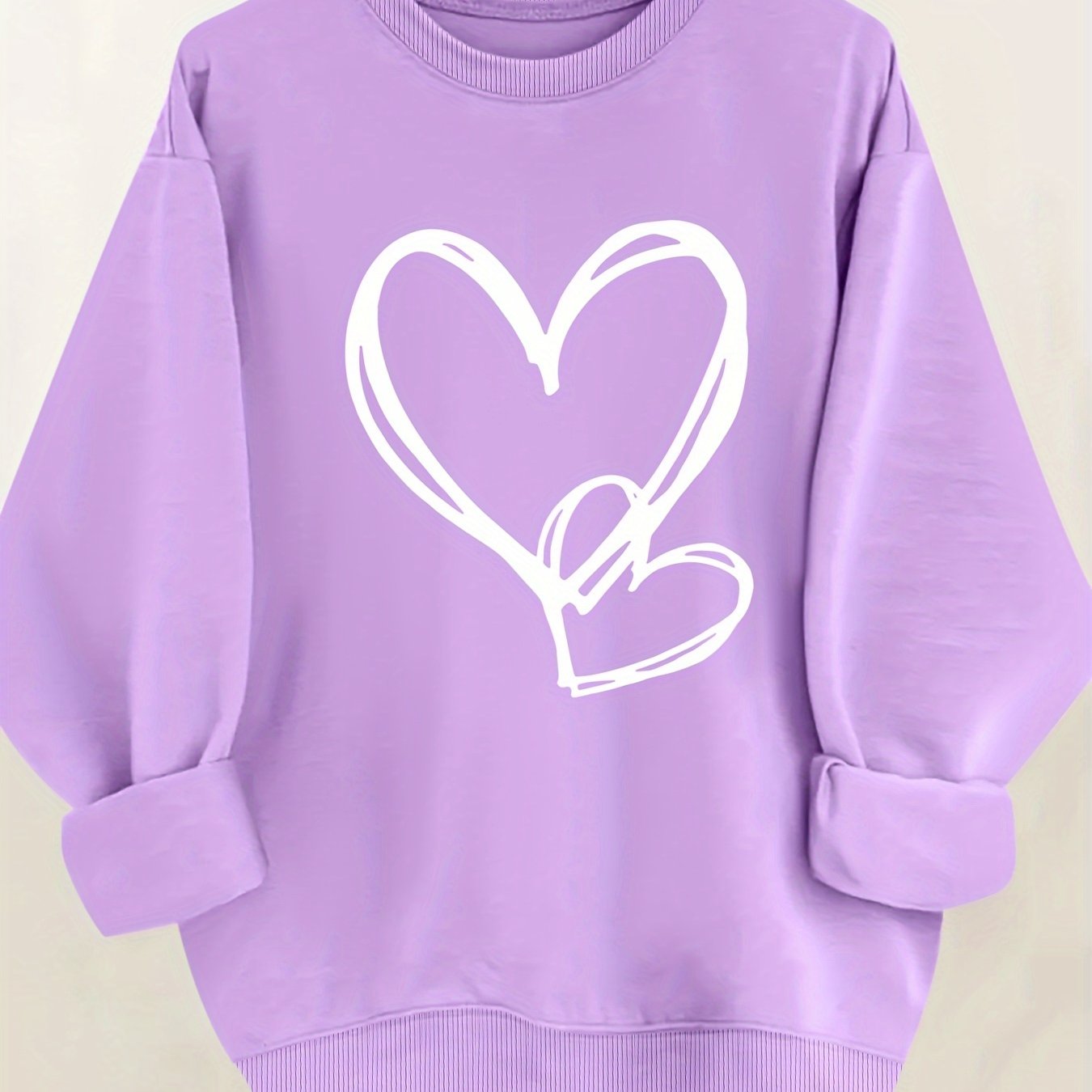 Valentine's Day Heart Print Sweatshirt, Spring/Autumn Crew Neck, Women's Plus Size