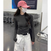Slim-Fit Gray Turtleneck Long Sleeve Thermal Tee