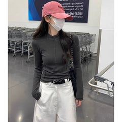 Slim-Fit Gray Turtleneck Long Sleeve Thermal Tee