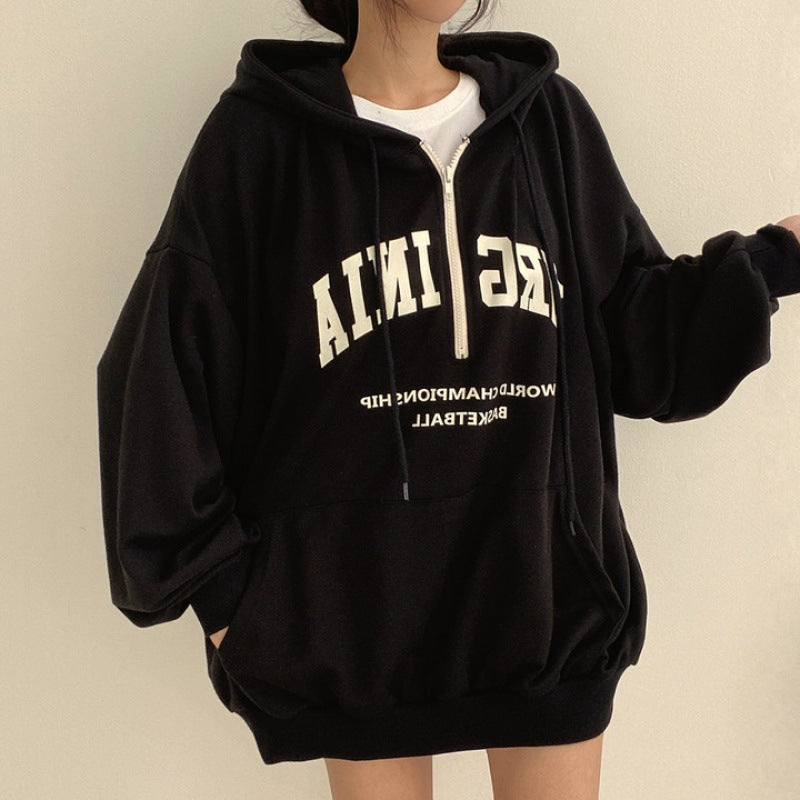Casual Letter Print Hooded Pullover Sweatshirt