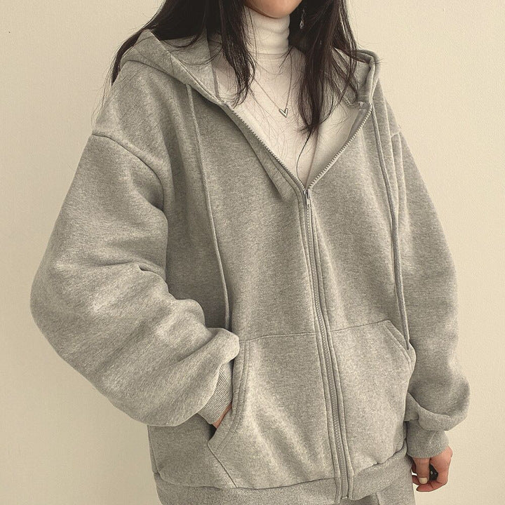 Plush Lined Zip-Up Hooded Sweatshirt Jacket