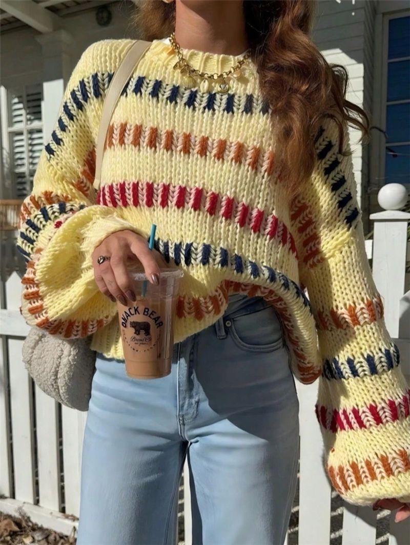 Casual Fashionable Retro Loose-fit Sweater with Batwing Sleeves