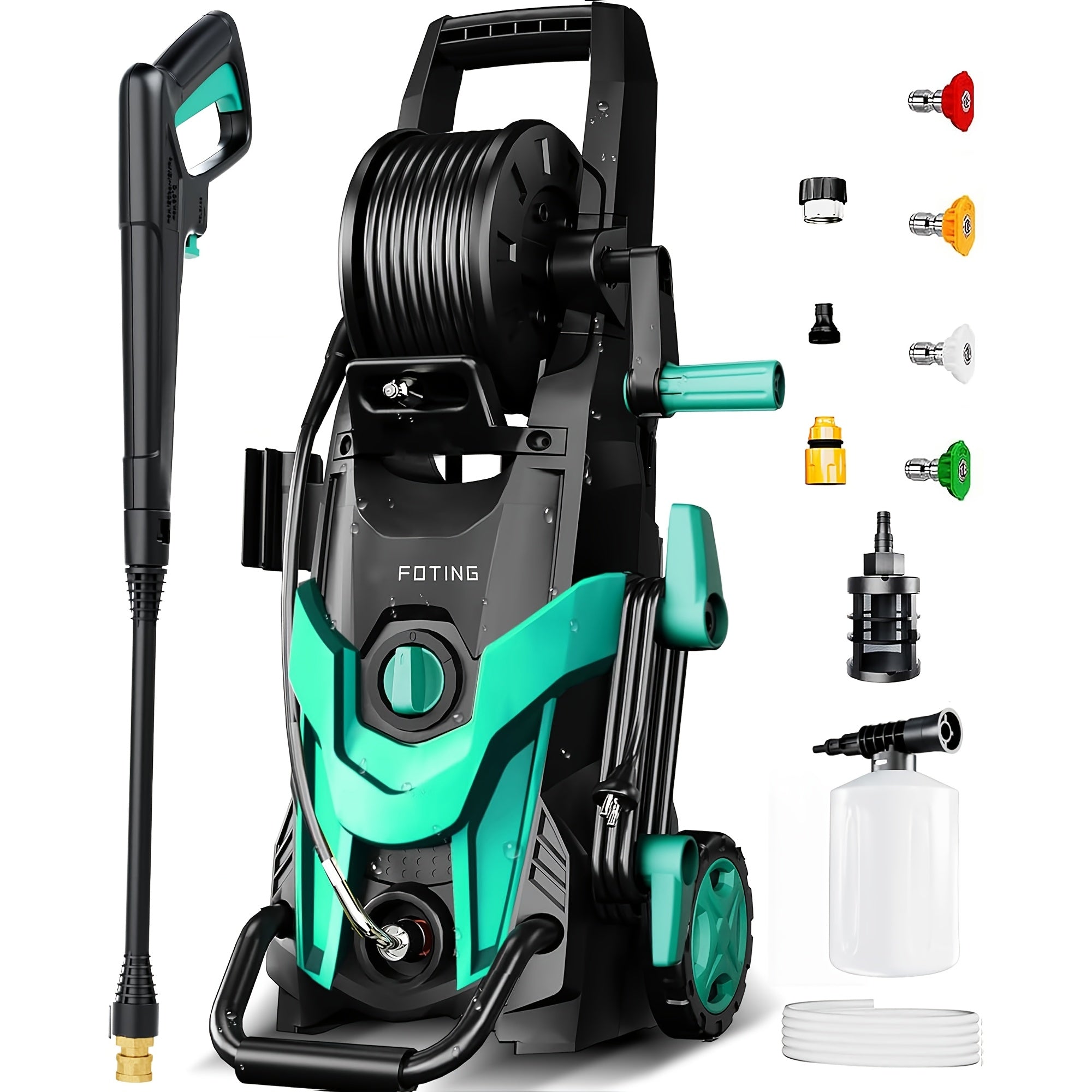 Electric Pressure Washer 4500 PSI with 4 Quick‑Connect Nozzles, Inlet Hose, Filter and Foam Cannon