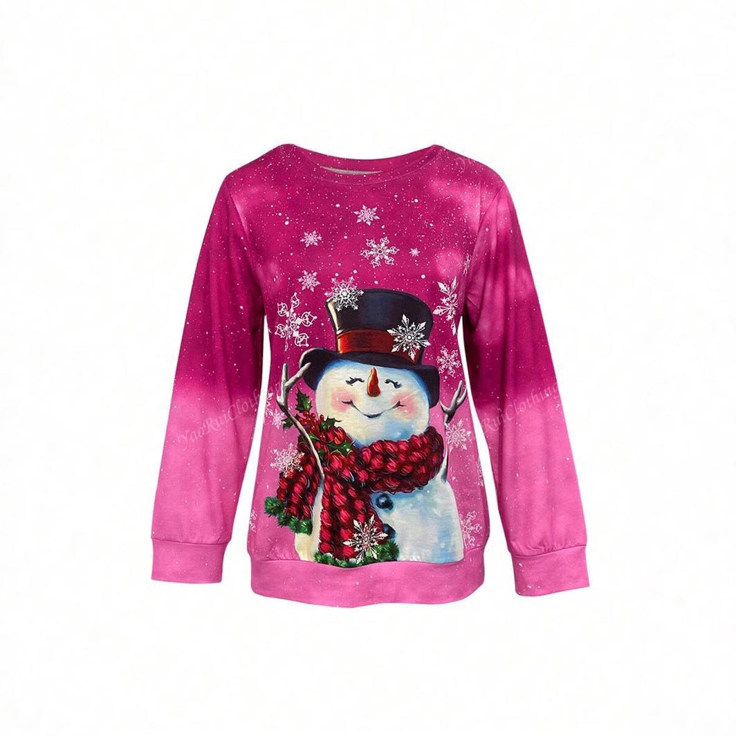 Women's Casual Cartoon Print Loose Round Neck Sweater