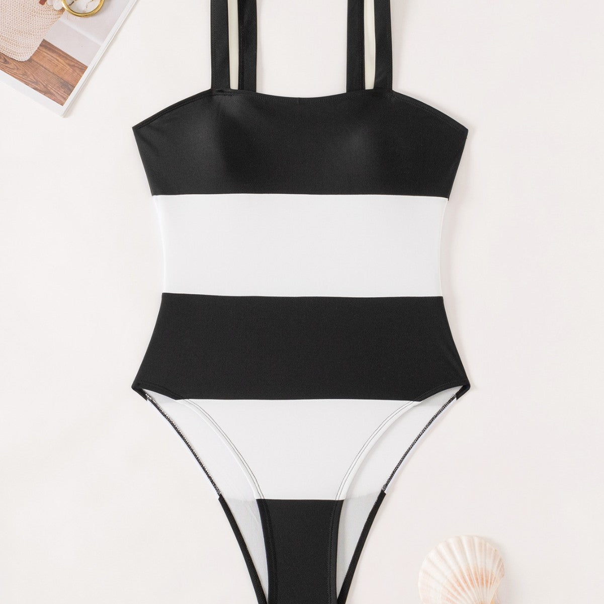 Sassy Striped One-Piece Strappy Swimsuit