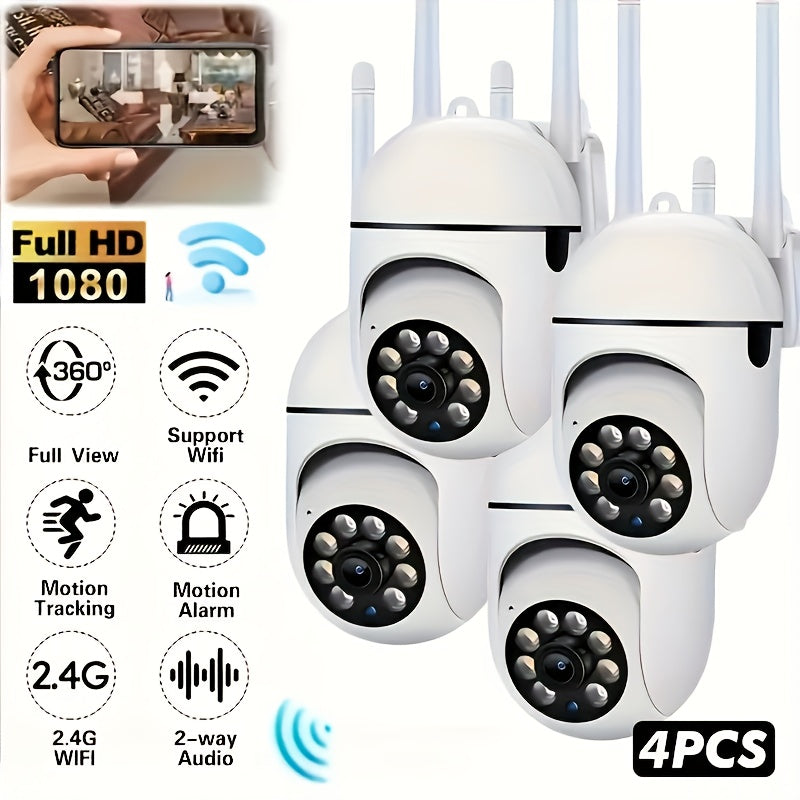 4PCS WiFi Security 5G Camera, 1080P Wireless Outdoor Home Surveillance, With 360° Panoramic View, Smart PIR Motion Detection, Color Night Vision, Two-Way Audio, PTZ Control, Indoor Use App, Remote ...