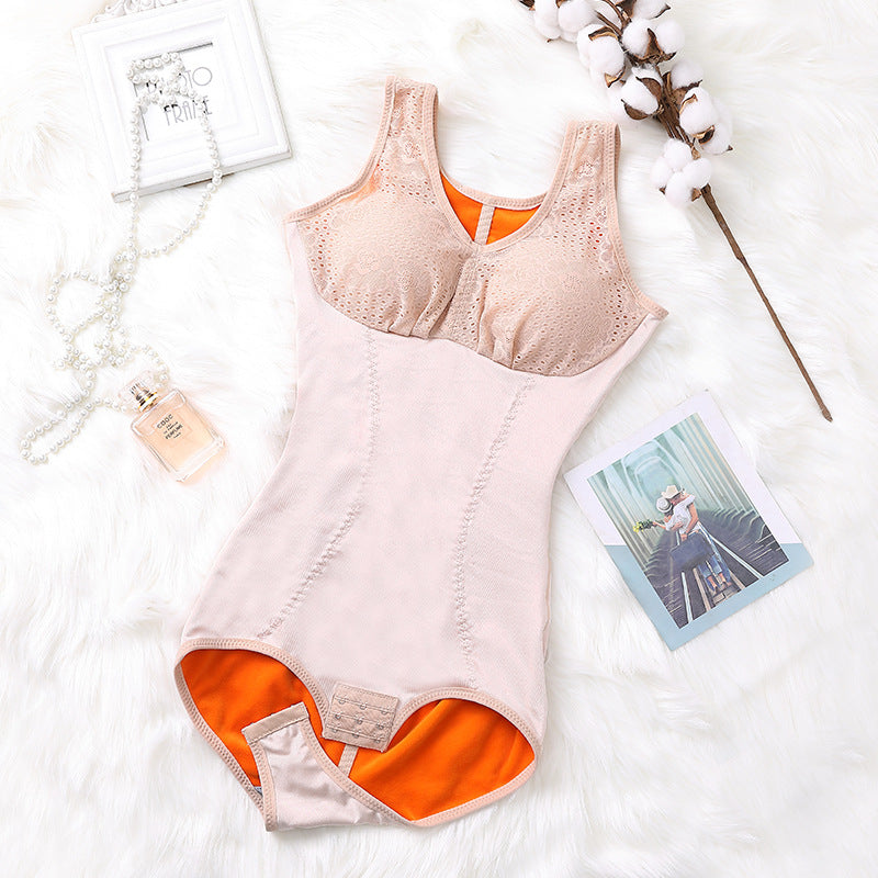 Brassiere bodysuit with plush for warmth and thickening