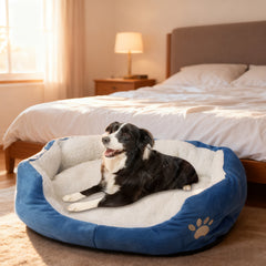 Ultra soft oval plush dog bed with washable cover grey and pink