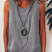 Boho Sleeveless Button-Front Shirt for Women – Light Blue & Grey