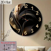 1pc Modern Black Golden Abstract Wall Clock with Silent Movement - Golden Hands & Black Face, Artificial Wood Frame, Round Clock for Home/Office - Minimalist Luxury Analog Clock, Ideal Gift for Art Lovers & House