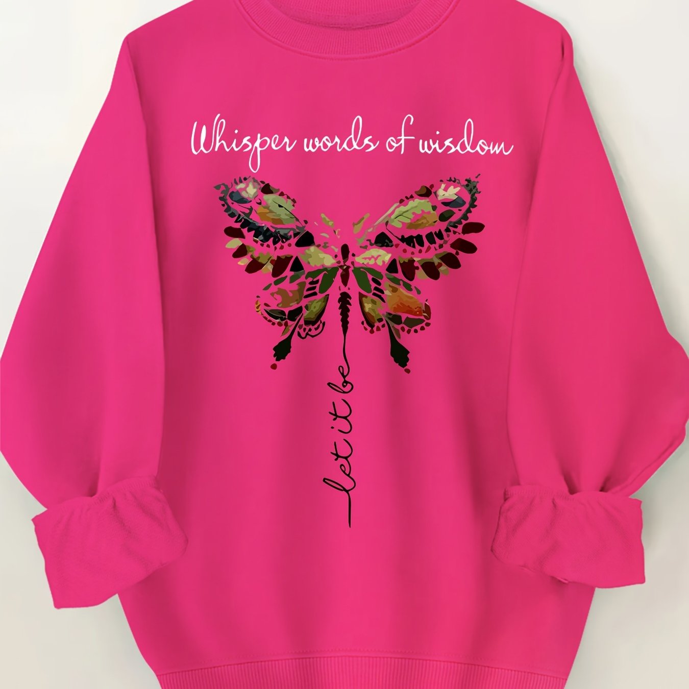 Women's Oversized Butterfly Graphic Long Sleeve Sweatshirt, Round Neck, Casual, Machine Washable