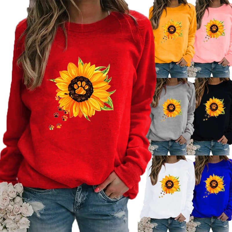 Cozy Round Neck Print Long Sleeve Sweatshirt for Women
