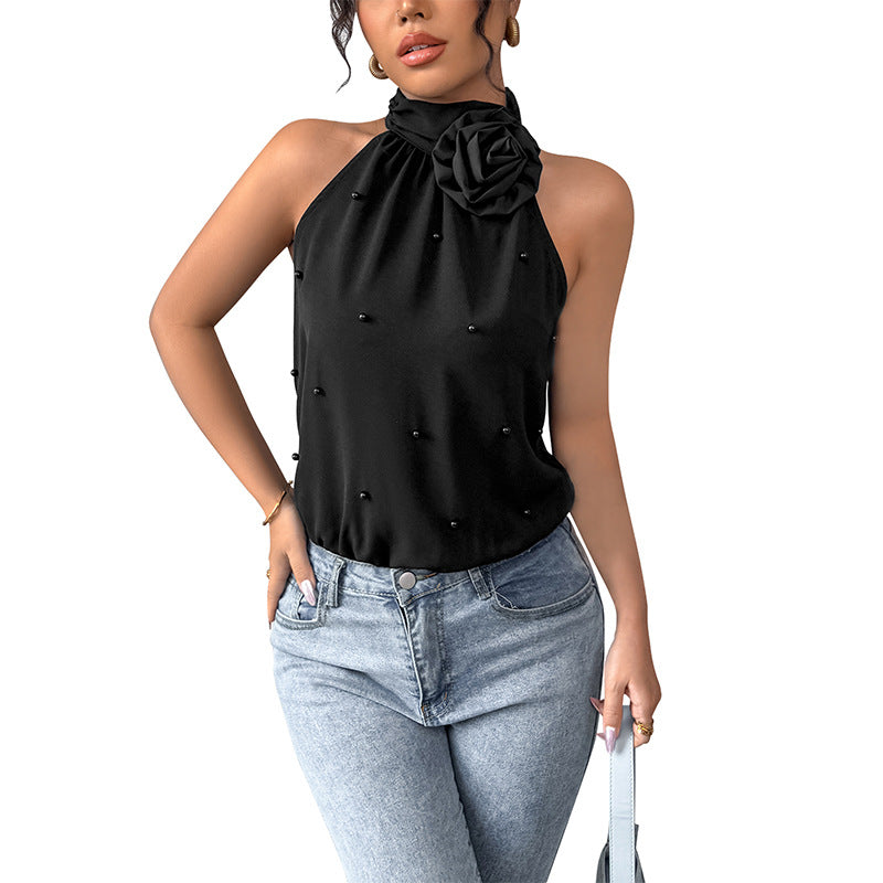 Elegant Floral Halter Turtleneck Romper