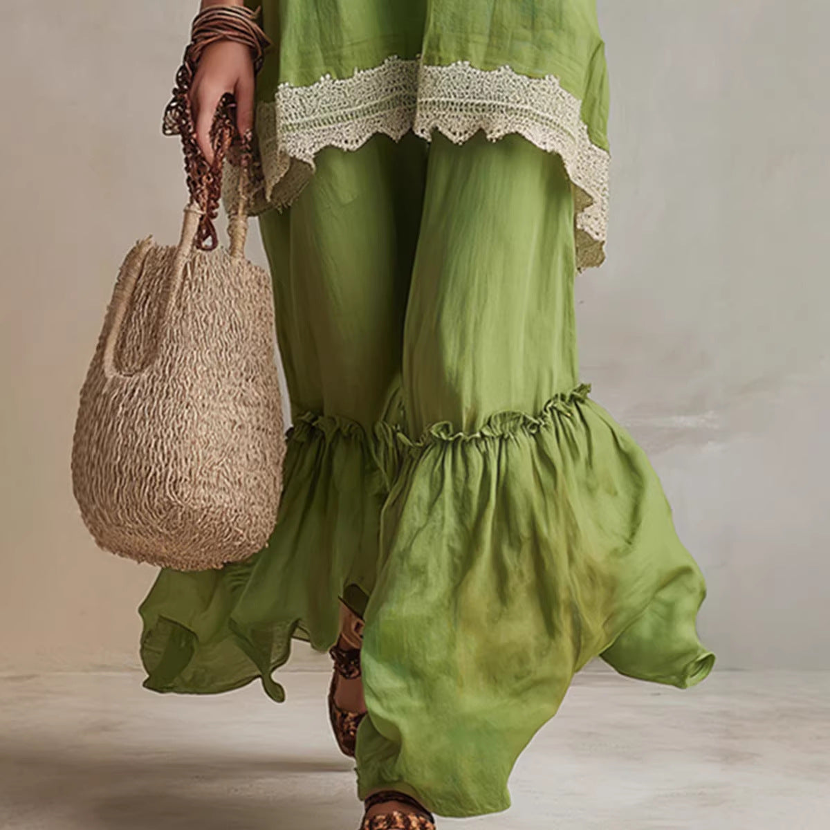 Boho Lace Cami & Wide Leg Pant Set