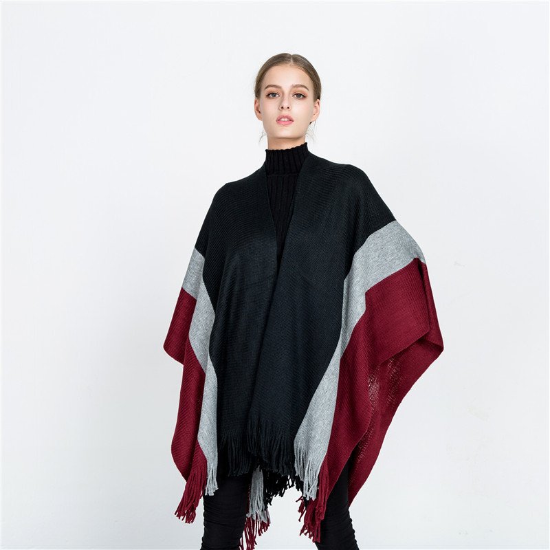 Warm Split Color Tassel Shawl Scarf