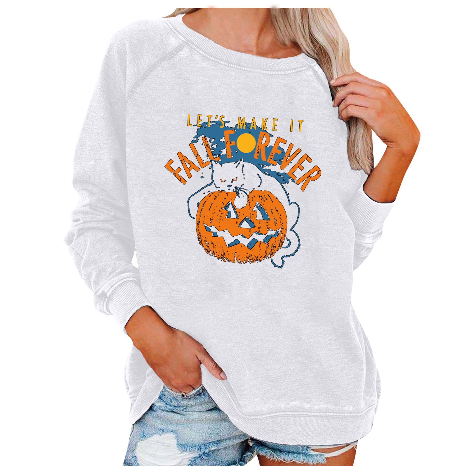 Spooky Chic Halloween Print Loose Sweatshirt