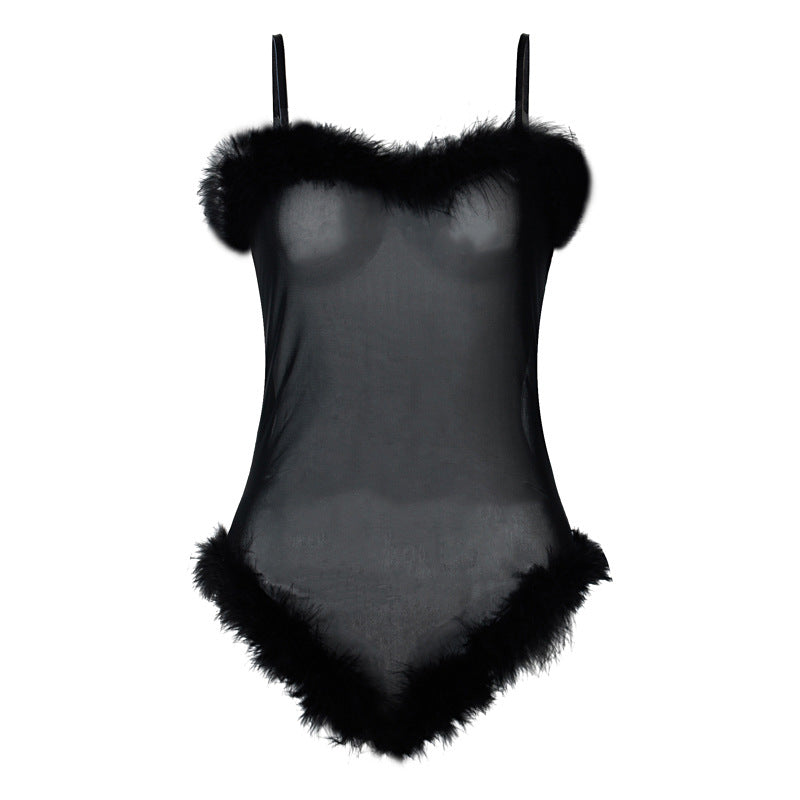 Fashion Net Yarn Frayed Sling One-Piece Women