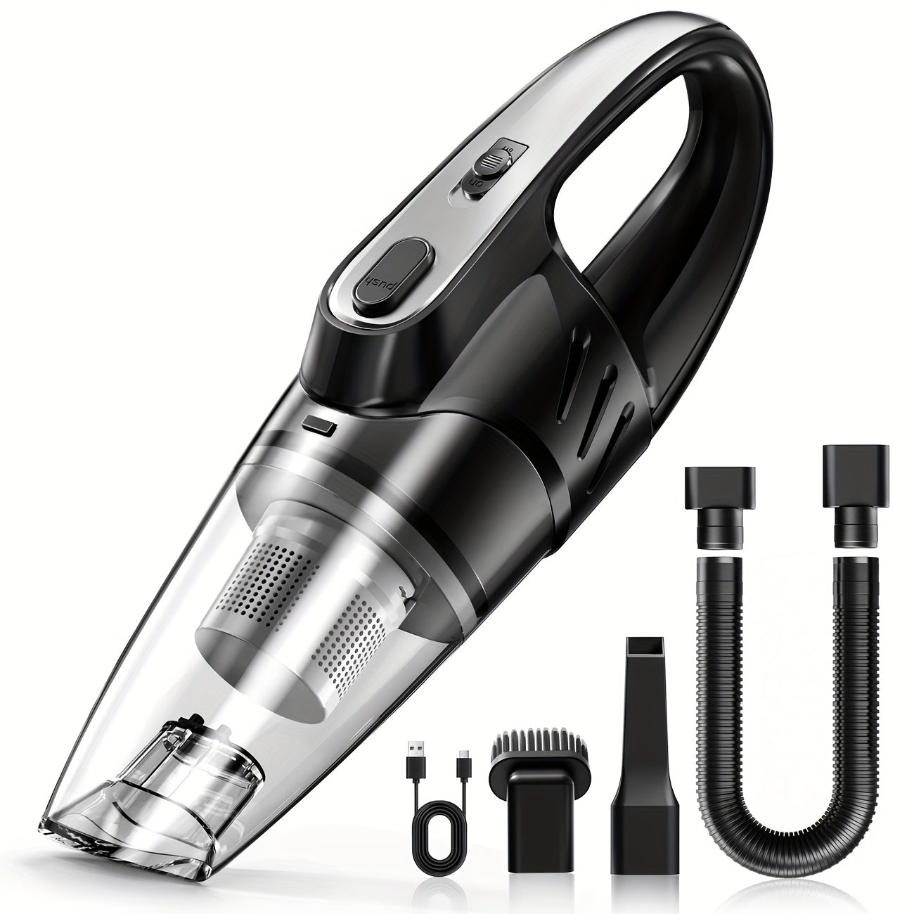 6000PA Handheld Car Vacuum Cleaner, 2000mAh Battery, Low Noise, Large Capacity, 5 Attachments – Pink